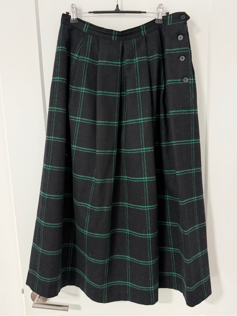 Green & Black Wool-blend Skirt - Size 14